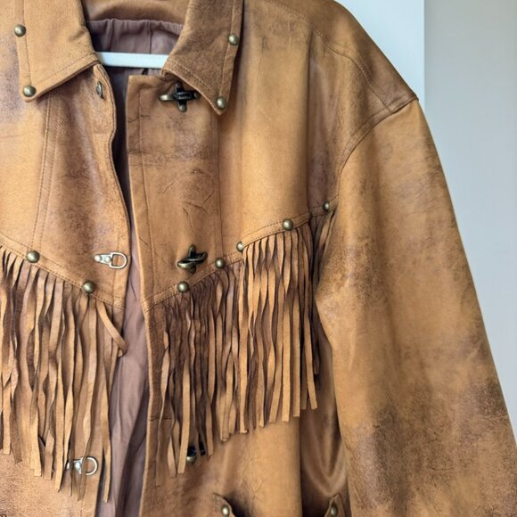 New Free People Vegan Suede Fringe Barn Jacket We The Free Knox Brown Medium - Picture 8 of 15